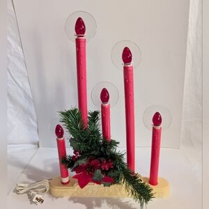 VTG  5 Lite Candolier Halo Candelabra With Poinsettia Works